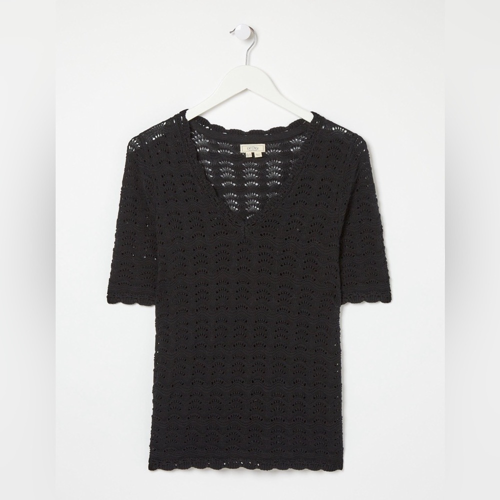 Fat Face Crochet Vienna 100% Cotton Knit Short Sleeve Blouse Top - Picture 5 of 11